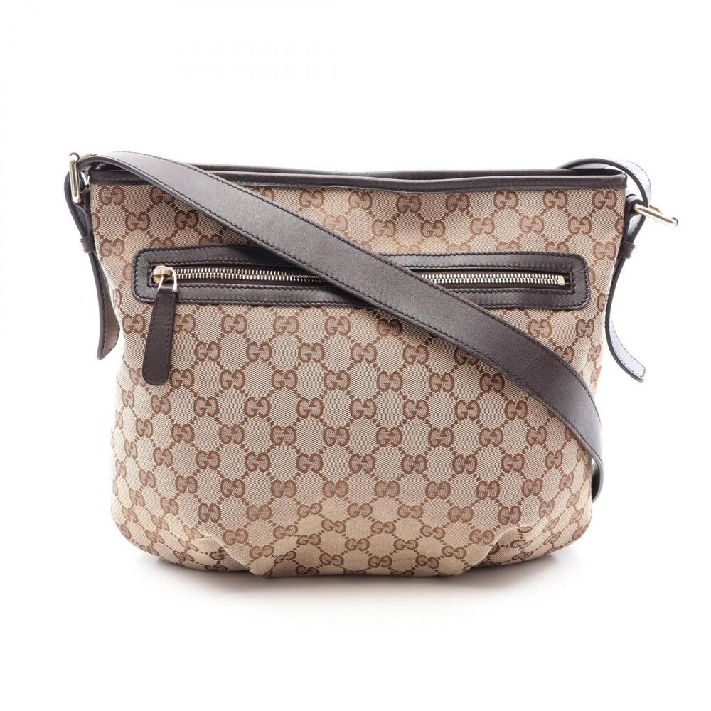 Gucci GG Canvas Shoulder Bag/Handbag, and Leather, Women's, Beige/Brown, 388930